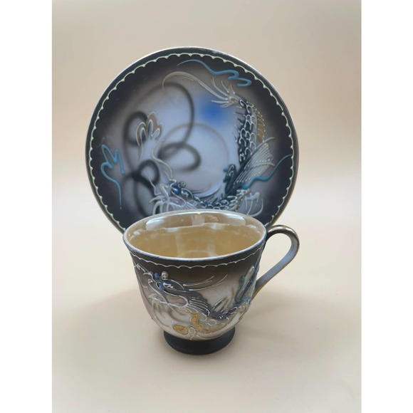 Vintage Moriage Lithophine Dragonware Tea cups and Saucers - Picture 1 of 5